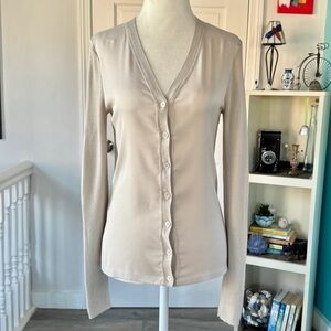Theory Mixed Media Wool/Silk Drielle B Fluidity Beige Cardigan Sweater (size M)